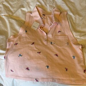 NWT Free People Pale Pink Embroidered Polo Cardigan